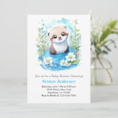 Invitation Otter Dreamscape Watercolor Baby shower garçon (Debout devant)