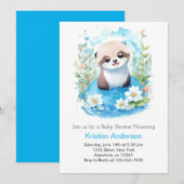 Invitation Otter Dreamscape Watercolor Baby shower garçon (Devant / Derrière)