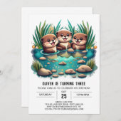 Invitation Otter Friends Whimsical Anniversaire (Devant / Derrière)