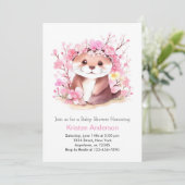 Invitation Otter Magic Fleurs sauvages rose Baby shower fille (Debout devant)