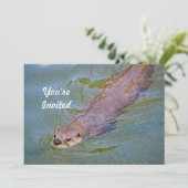 Invitation Otter Natation Faune Photo Anniversaire (Debout devant)