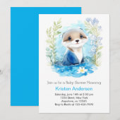 Invitation Otter Watercolor Wonderland Boy Baby shower (Devant / Derrière)