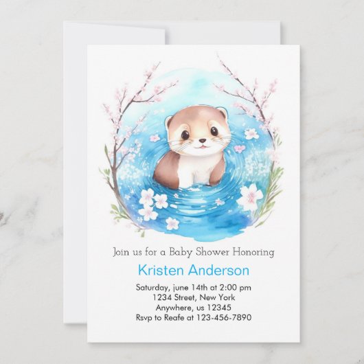 Invitation Otter's Blissful Watercolor Baby shower garçon Oas (Devant)