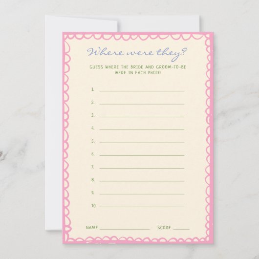 Invitation Où étaient-ils Fête des mariées Game Card (Devant)