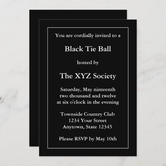 Invitation ou Faire-part Black Formel Personnalisé (Devant / Derrière)