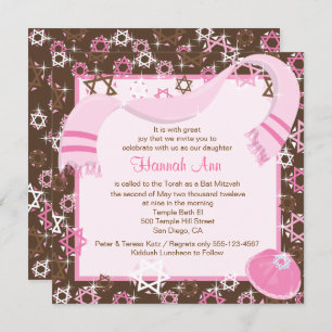Invitation ou fête de Bat mitzvah rose et Brown