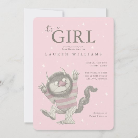 Invitation Où sont les choses sauvages | Baby shower fille (Devant)