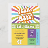 Invitation Ouais Baby Baby shower rétro coloré et amusant (Devant)