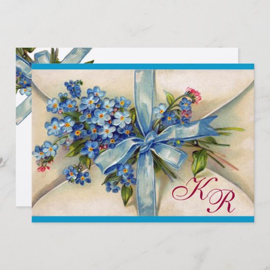 Invitation OUBLIEZ-MOI NOTES MONOGRAM, BLUE MARIAGE PARTY arg (Devant / Derrière)