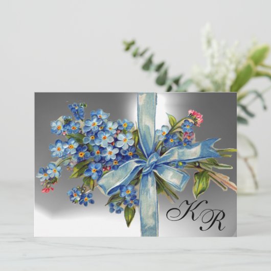 Invitation OUBLIEZ-MOI NOTES MONOGRAM MARIAGE PARTI bleu blan (Debout devant)