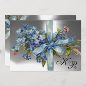 Invitation OUBLIEZ-MOI NOTES MONOGRAM MARIAGE PARTI bleu blan (Devant / Derrière)