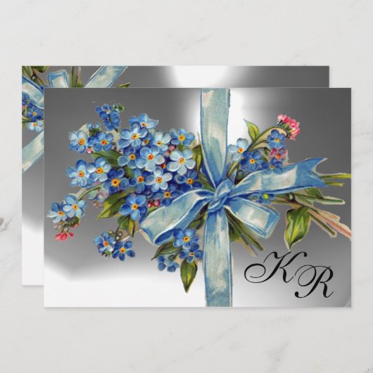 Invitation OUBLIEZ-MOI NOTES MONOGRAM MARIAGE PARTI bleu blan (Devant / Derrière)