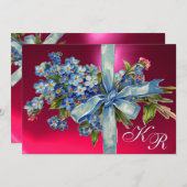 Invitation OUBLIEZ-MOI NOTES MONOGRAM MARIAGE PARTI bleu rose (Devant / Derrière)