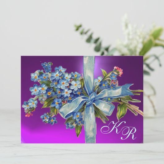 Invitation OUBLIEZ-MOI NOTES MONOGRAM MARIAGE PARTI bleu viol (Debout devant)