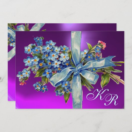 Invitation OUBLIEZ-MOI NOTES MONOGRAM MARIAGE PARTI bleu viol (Devant / Derrière)