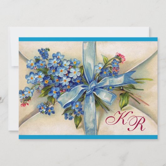 Invitation OUBLIEZ-MOI NOTES MONOGRAM, MARIAGE PARTI or bleu (Devant)