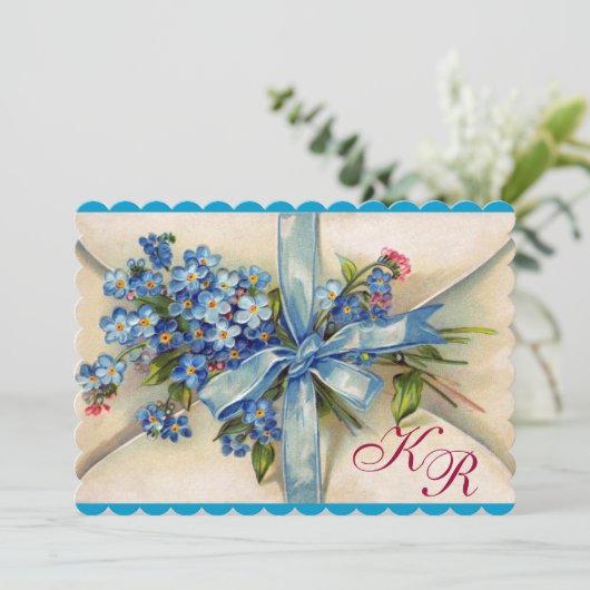 Invitation OUBLIEZ-MOI NOTES MONOGRAM, MARIAGE PARTY Bleu Bla (Debout devant)