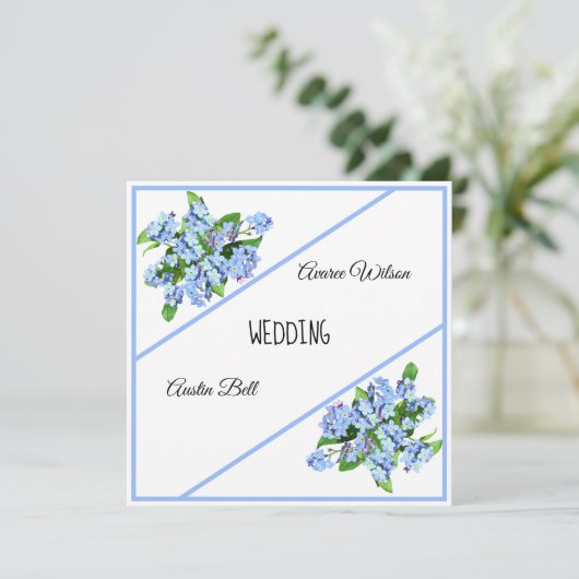 Invitation Oubliez-Moi-Nots Bleu Élégant (Debout devant)