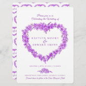 Invitation Oubliez-moi pas coeur art mariage violet blanc (Devant / Derrière)