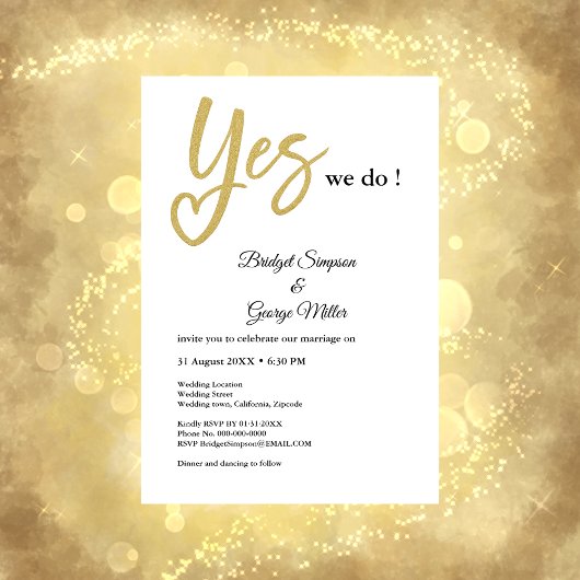 Invitation Oui Nous faisons blanc mariage or