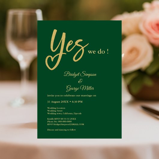 Invitation Oui Nous faisons émeraude vert mariage or