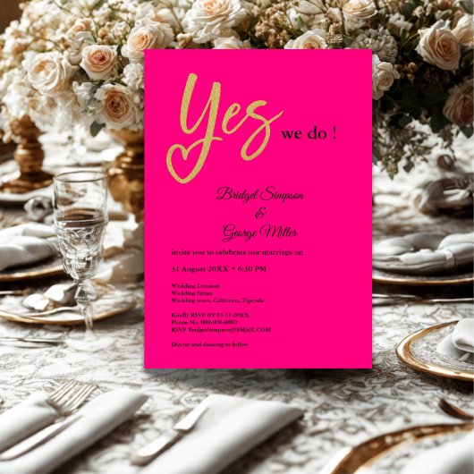 Invitation Oui Nous faisons Hot Pink Gold Mariage