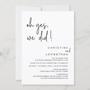 Invitation Oui, On L'A Fait, Mariage Elopement Dancing Party 