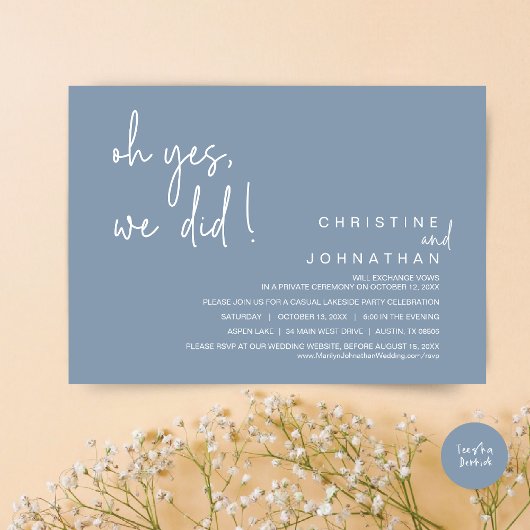 Invitation Oui, On L'A Fait, Mariage Elopement, Dusty Blue