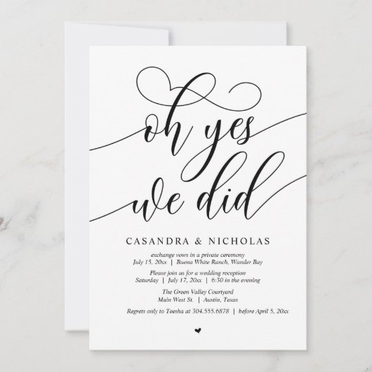 Invitation Oui, On L'A Fait, Réception De Mariage De Script M (Devant)