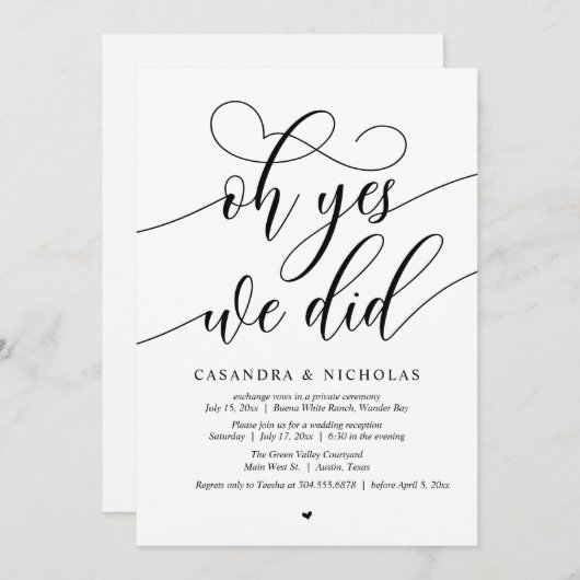 Invitation Oui, On L'A Fait, Réception De Mariage De Script M (Devant / Derrière)