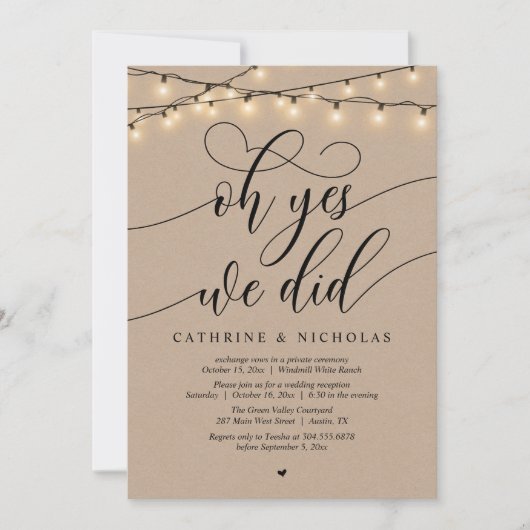 Invitation Oui, On L'A Fait, Réception De Mariage De Script M (Devant)