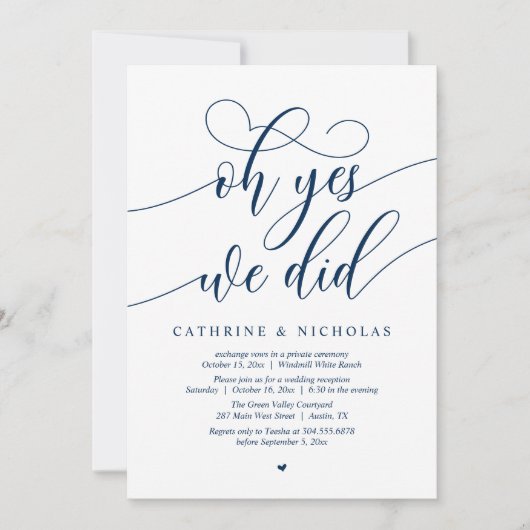 Invitation Oui, On L'A Fait, Réception De Mariage De Script M (Devant)