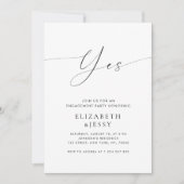 Invitation Oui | Script design moderne White Engagement Party (Devant)