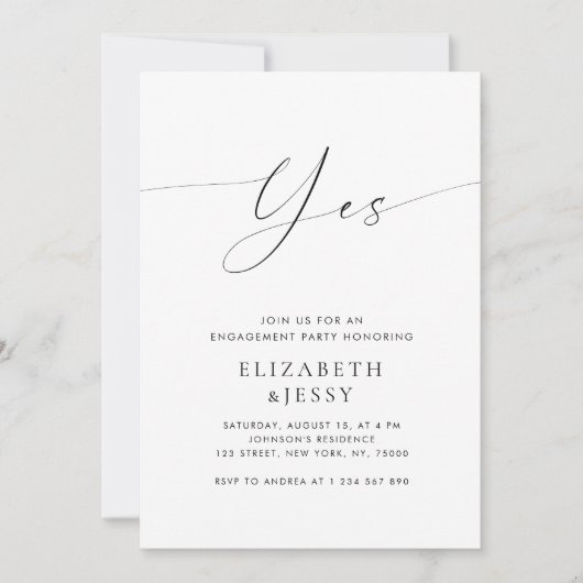 Invitation Oui | Script design moderne White Engagement Party (Devant)