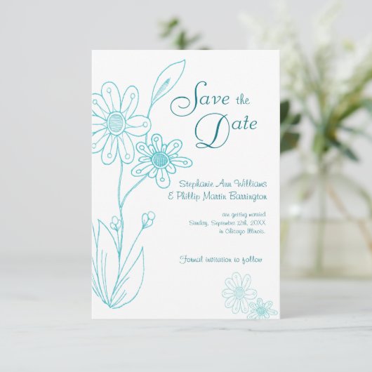 Invitation Oups Daisy Simple Aqua Bleu Enregistrer la Date (Debout devant)