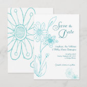 Invitation Oups Daisy Simple Aqua Bleu Étape Date (Devant / Derrière)