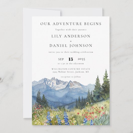 Invitation Our Adventure Mountain Wildflower Floral Wedding (Devant)