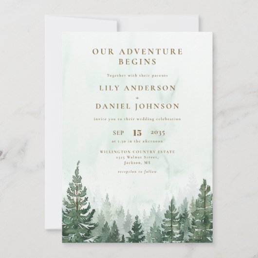Invitation Our Adventure Rustic Pine Forest Photo Wedding (Devant)