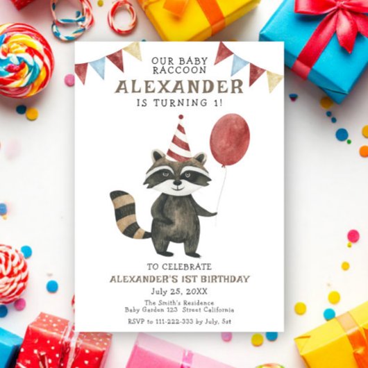 Invitation Our Baby Raccoon 1st Birthday