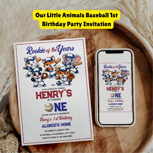 Invitation Our Little Animals Baseball 1st Birthday Party
