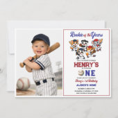 Invitation Our Little Animals Baseball 1st Birthday Party (Devant)