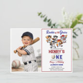 Invitation Our Little Animals Baseball 1st Birthday Party (Debout devant)