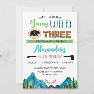 Invitation Our Little Bear a Trois Ans, Jeune et Sauvage