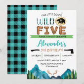 Invitation Our Little Bear is Wild & Five Anniversaire (Devant / Derrière)