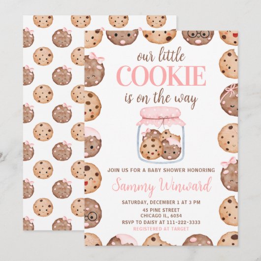 Invitation Our Little Cookie Pink Baby Shower (Devant / Derrière)