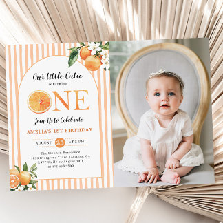 Invitation Our Little Cutie Orange Citrus 1st Birthday Photo