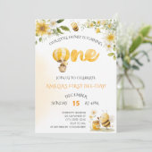 Invitation Our Little Honey Bee 1st Bee-Day Floral Birthday (Debout devant)