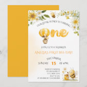 Invitation Our Little Honey Bee 1st Bee-Day Floral Birthday (Devant / Derrière)