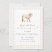 Invitation Our Little Lamb Birthday Neutral Gingham (Devant)