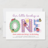 Invitation Our Little Lovebug, Flowers First Birthday Party (Devant)